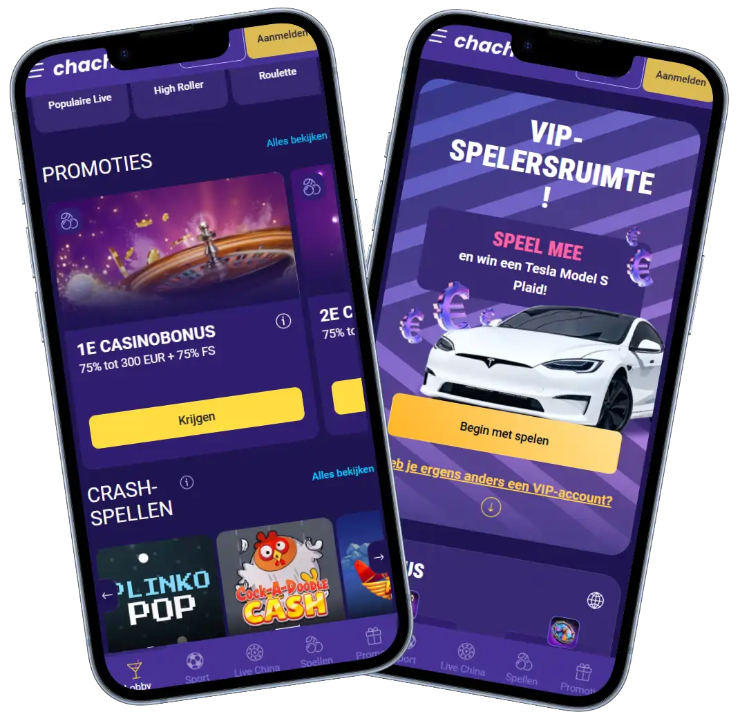 ChachaBet Casino mobiele weergave met promoties casinobonus en VIP spelersruimte